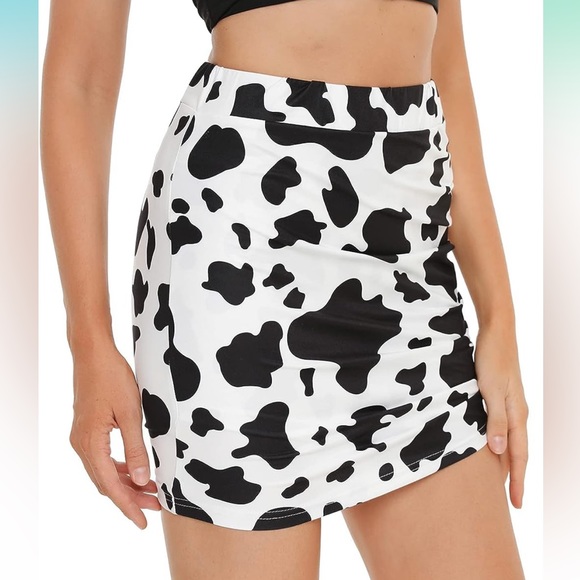 NWT Verdusa Ruched High Waist Cow Print Skirt - Size S - Picture 2 of 5